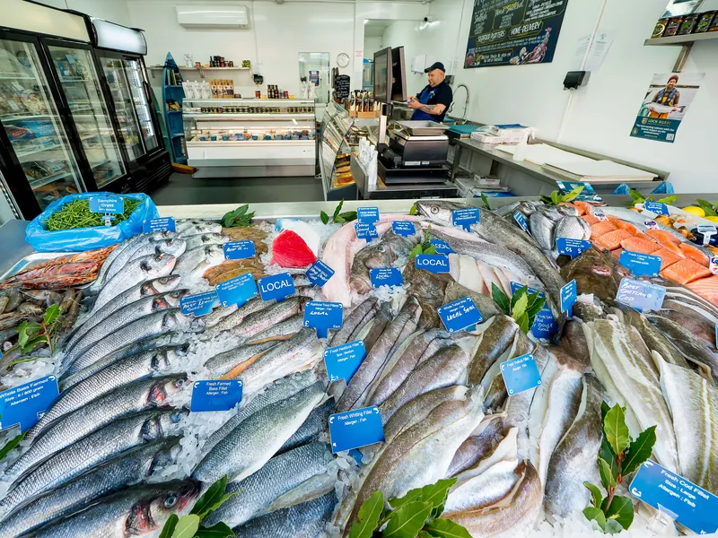 The full fish counter at Parkstone Fisheries, Poole