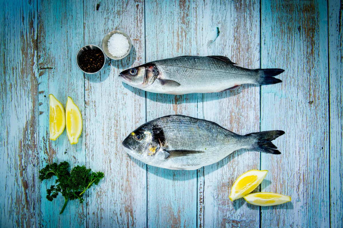 Fresh fish and seafood on the counter at Parkstone Fisheries in Poole